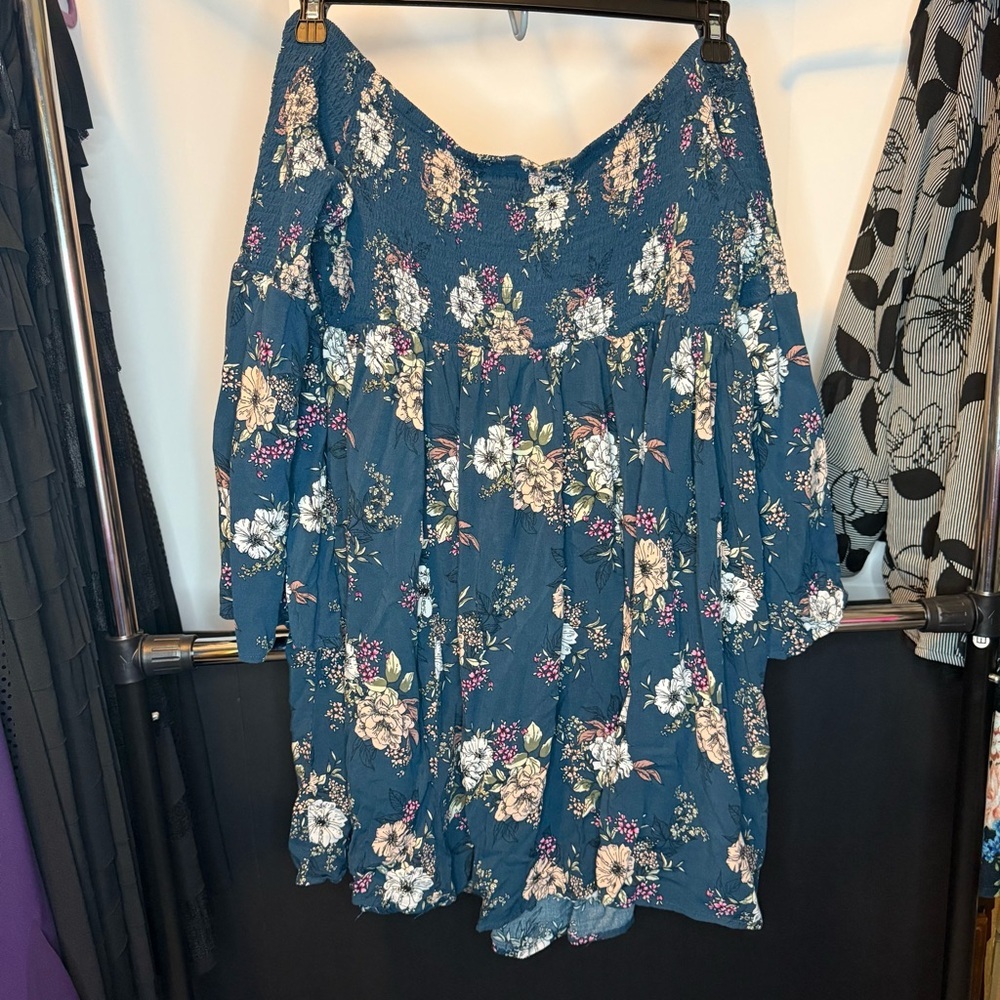 Torrid size 3 Blue Floral Pattern with Bell Sleeves Midi Dress - Picture 5 of 6